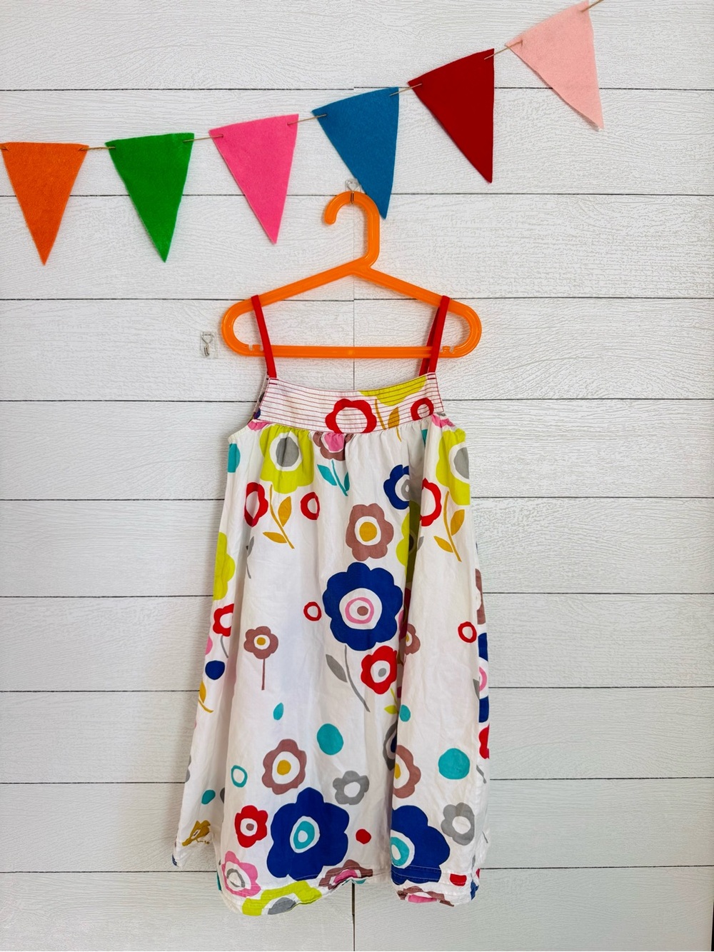 Mini Boden Girls White Floral Print Sundress with Straps